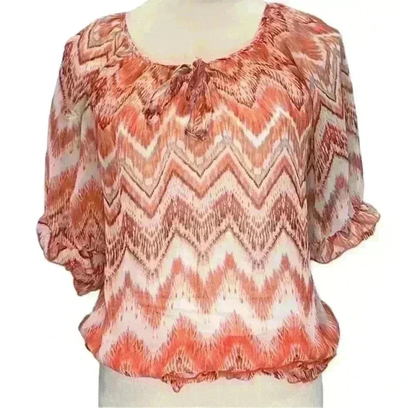 Iz Byer Tops - IZ Byer early Y2K rust and white blouse with elastic waist size small